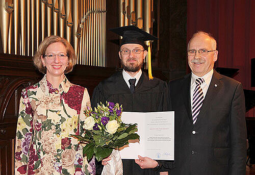 Verleihung des Promotionspreises der LÄKH Foto von Prof. Dr. Wittig, Dr. Ziemann und Dr. von Knoblauch zu Hatzbach