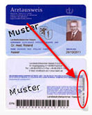 Muster-Arztausweis im Checkkartenformat Foto eines Muster-Arztausweises im Checkkartenformat